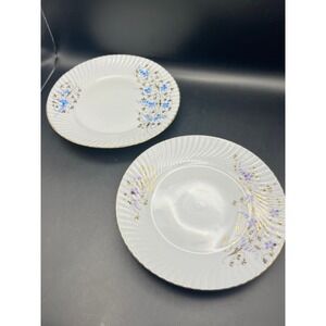 Floral Accent Salad Plates with Gold‎ Trim, Set of 2, Decorative Dinnerware 7.5"